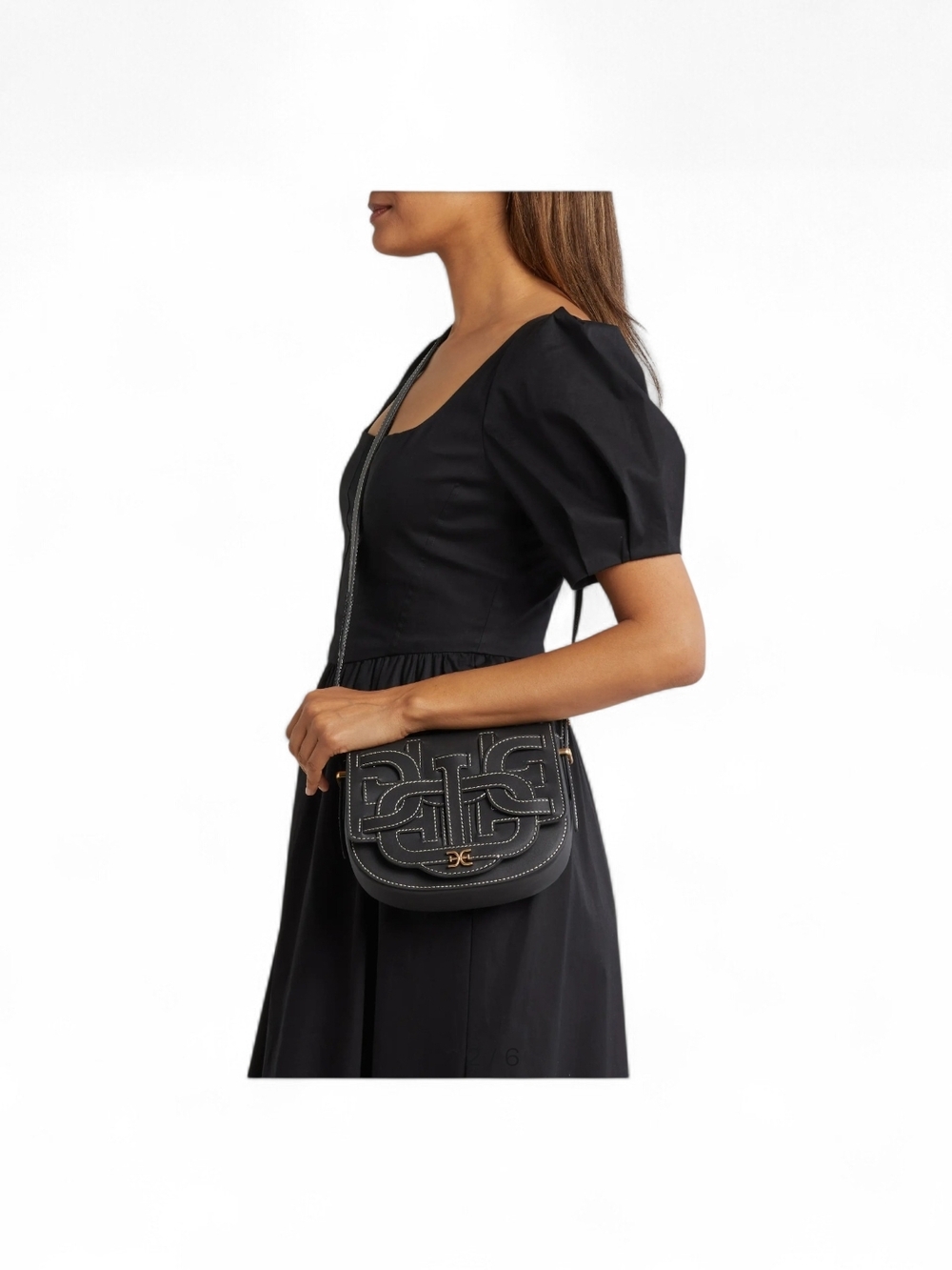 SAM EDELMAN Black Leather Crossbody Bag with Contrast Stitching - Picture 5 of 13